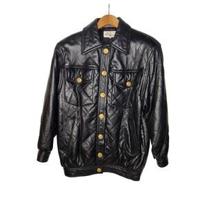 Vintage Melanzona Women's Black Diamond Quilted Moto Leather Jacket XS